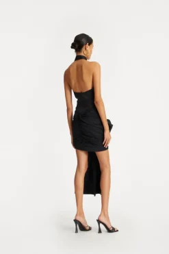 Satin Bow Dress Black
