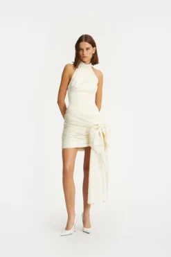 Satin Bow Dress Creme White
