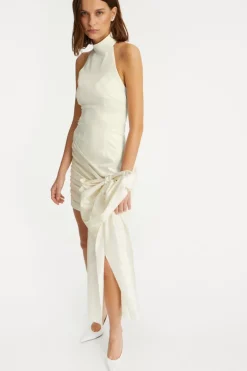 Satin Bow Dress Creme White