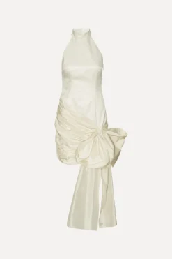 Satin Bow Dress Creme White