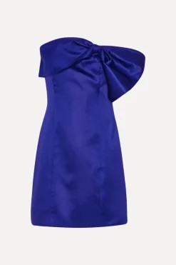 Satin Bow Mini Dress Dark Blue