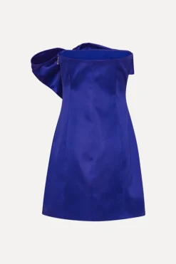 Satin Bow Mini Dress Dark Blue