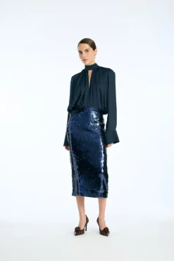 Satin Bow Shirt Dark Blue