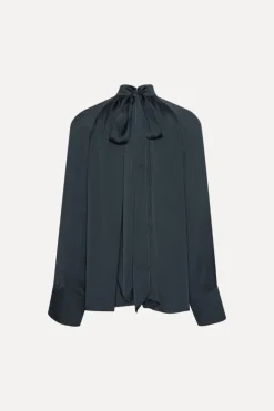 Satin Bow Shirt Dark Blue