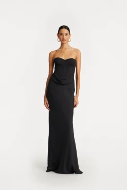 Satin Corset Maxi Dress Black