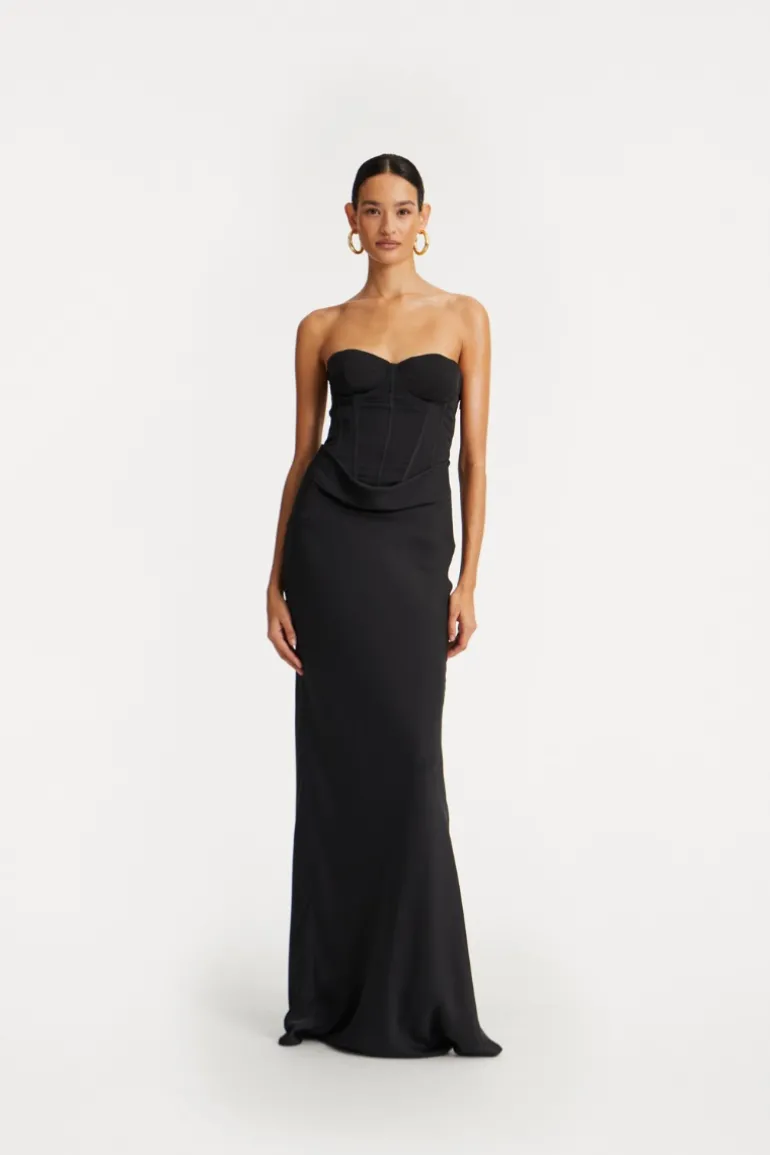 Satin Corset Maxi Dress Black