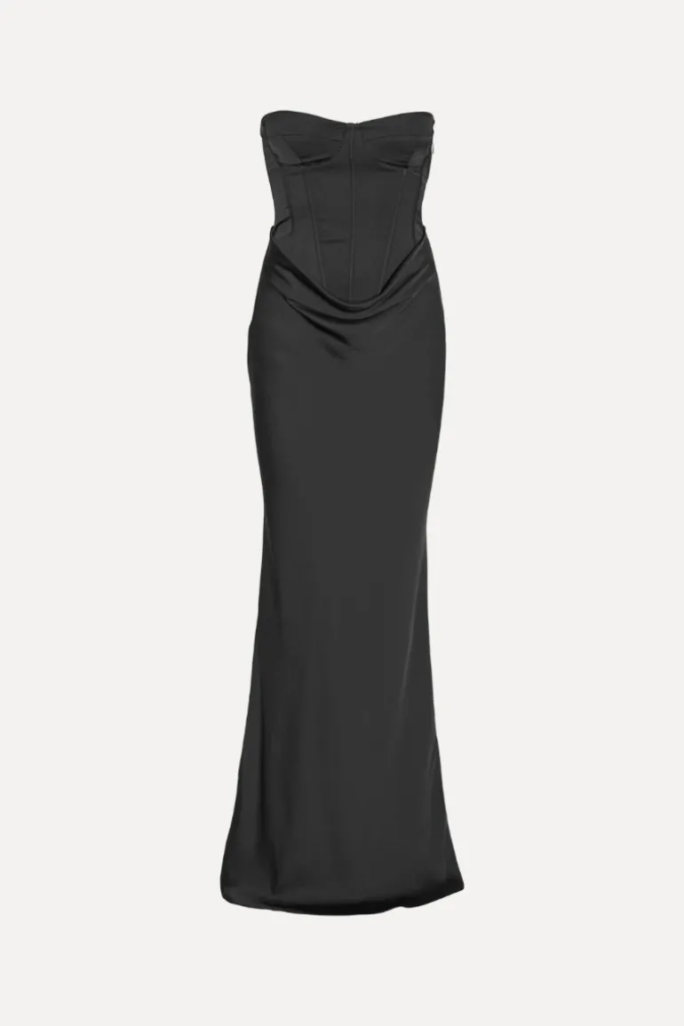 Satin Corset Maxi Dress Black