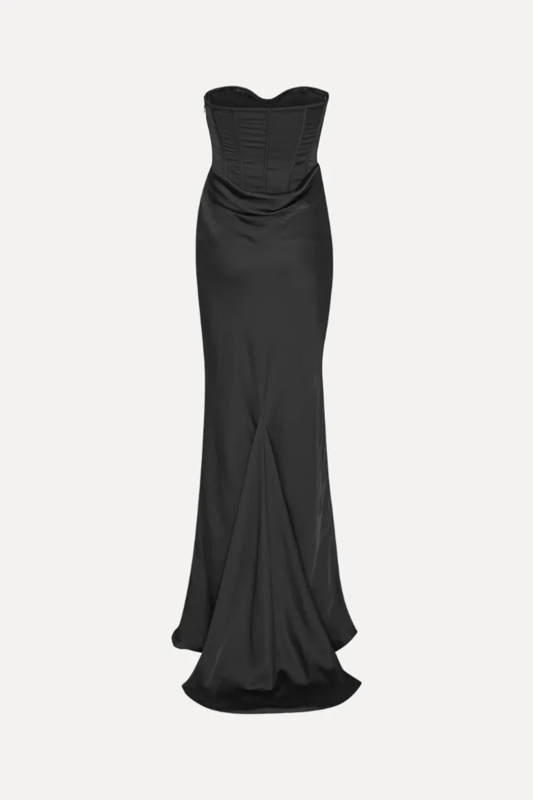 Satin Corset Maxi Dress Black