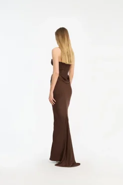 Satin Corset Maxi Dress Dark Brown