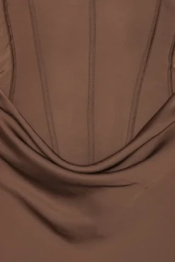 Satin Corset Maxi Dress Dark Brown