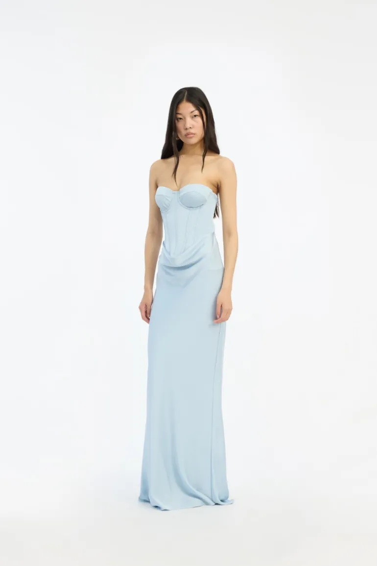 Satin Corset Maxi Dress Light Blue