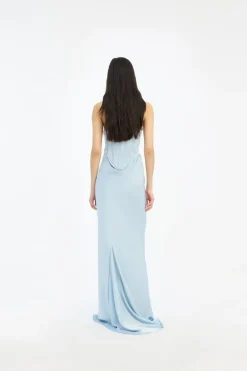 Satin Corset Maxi Dress Light Blue