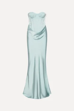 Satin Corset Maxi Dress Light Blue