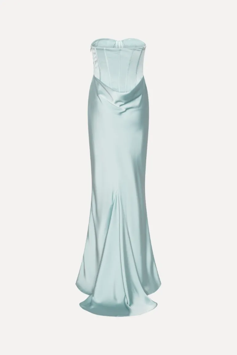 Satin Corset Maxi Dress Light Blue