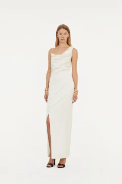 Satin Draped Dress White