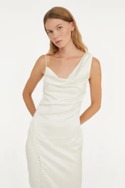 Satin Draped Dress White