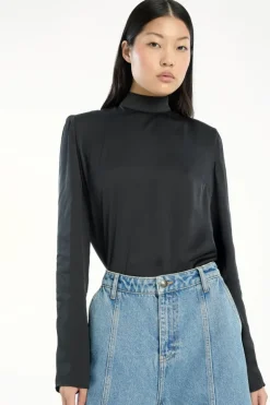 Satin Drapy Back Top Black