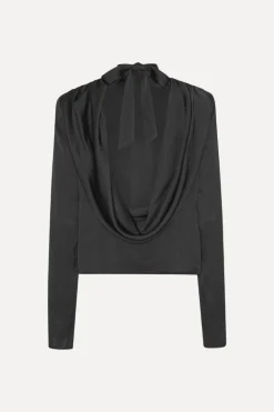 Satin Drapy Back Top Black
