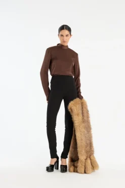 Satin Drapy Back Top Dark Brown