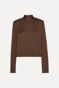 Satin Drapy Back Top Dark Brown