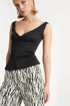 Satin Fitted Top Black