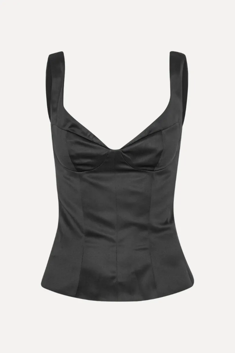 Satin Fitted Top Black