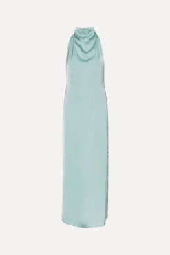 Satin Halterneck Dress Dusty Blue