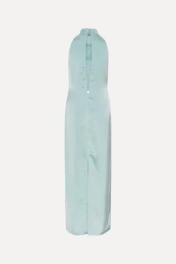 Satin Halterneck Dress Dusty Blue