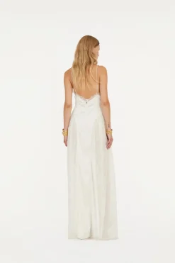 Satin Lace Maxi Dress White