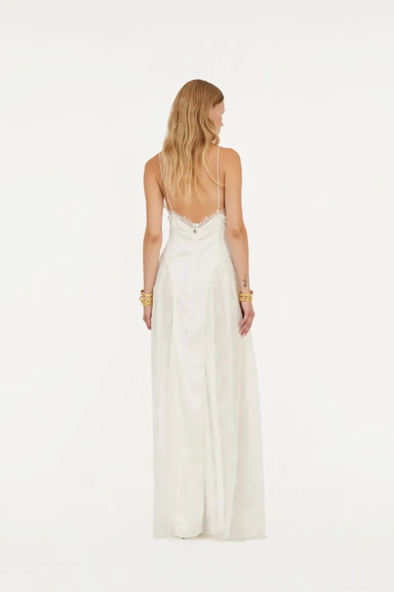 Satin Lace Maxi Dress White