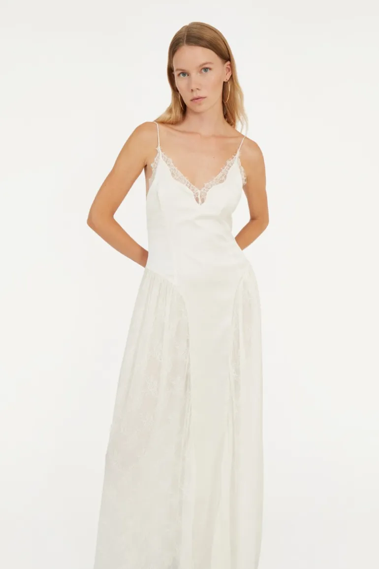 Satin Lace Maxi Dress White