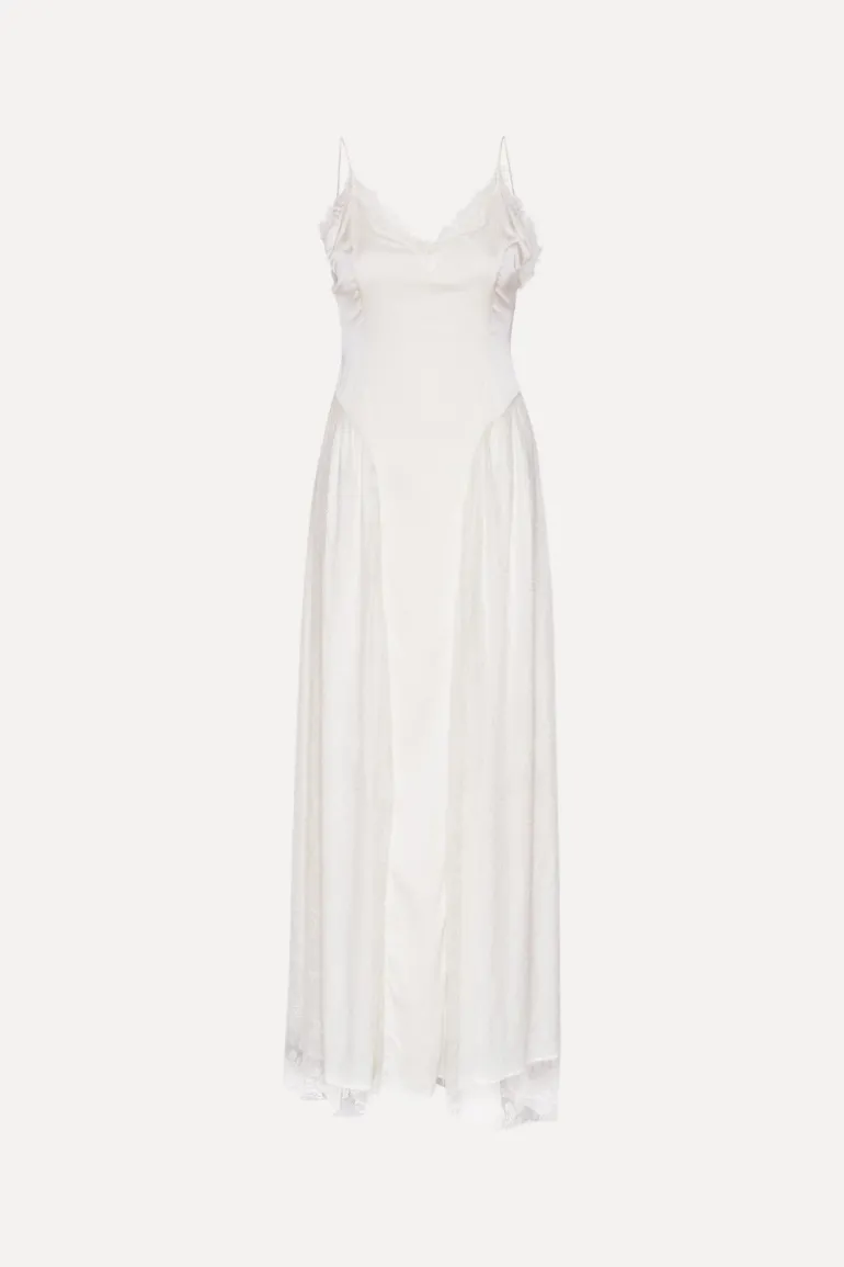 Satin Lace Maxi Dress White