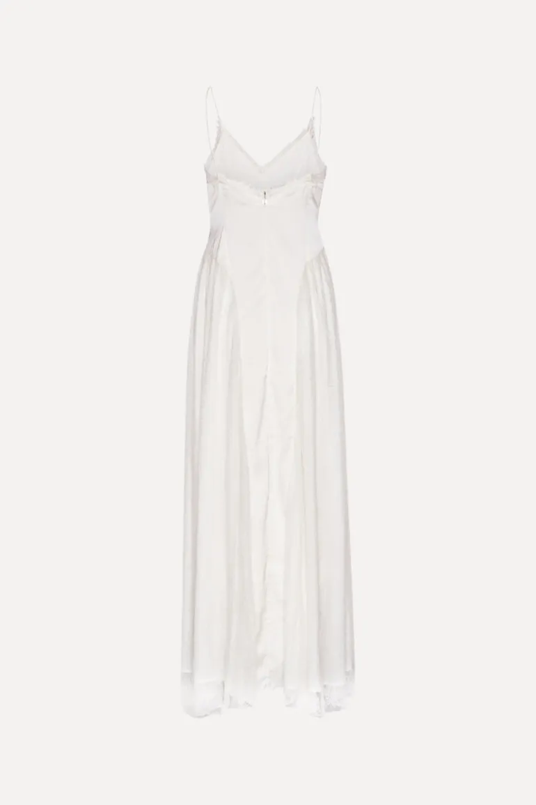 Satin Lace Maxi Dress White