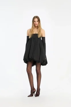 Satin Ls Bubble Dress Black