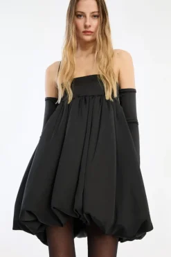Satin Ls Bubble Dress Black
