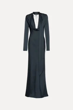 Satin Maxi Drapy Dress Dark Blue
