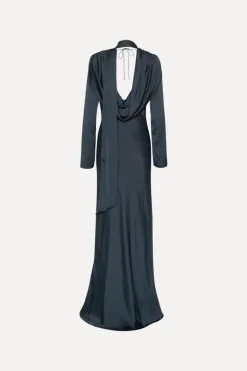 Satin Maxi Drapy Dress Dark Blue