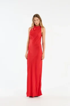 Satin Maxi Dress Red