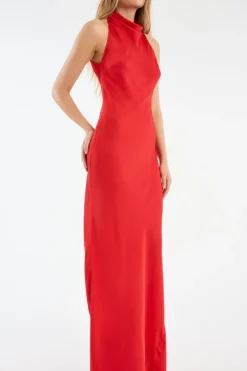 Satin Maxi Dress Red