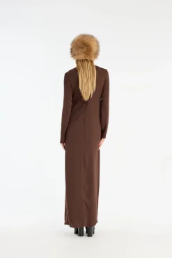 Satin Maxi Ls Dress Dark Brown