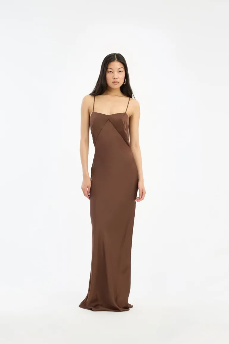 Satin Maxi Slip Dress Dark Brown