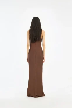 Satin Maxi Slip Dress Dark Brown
