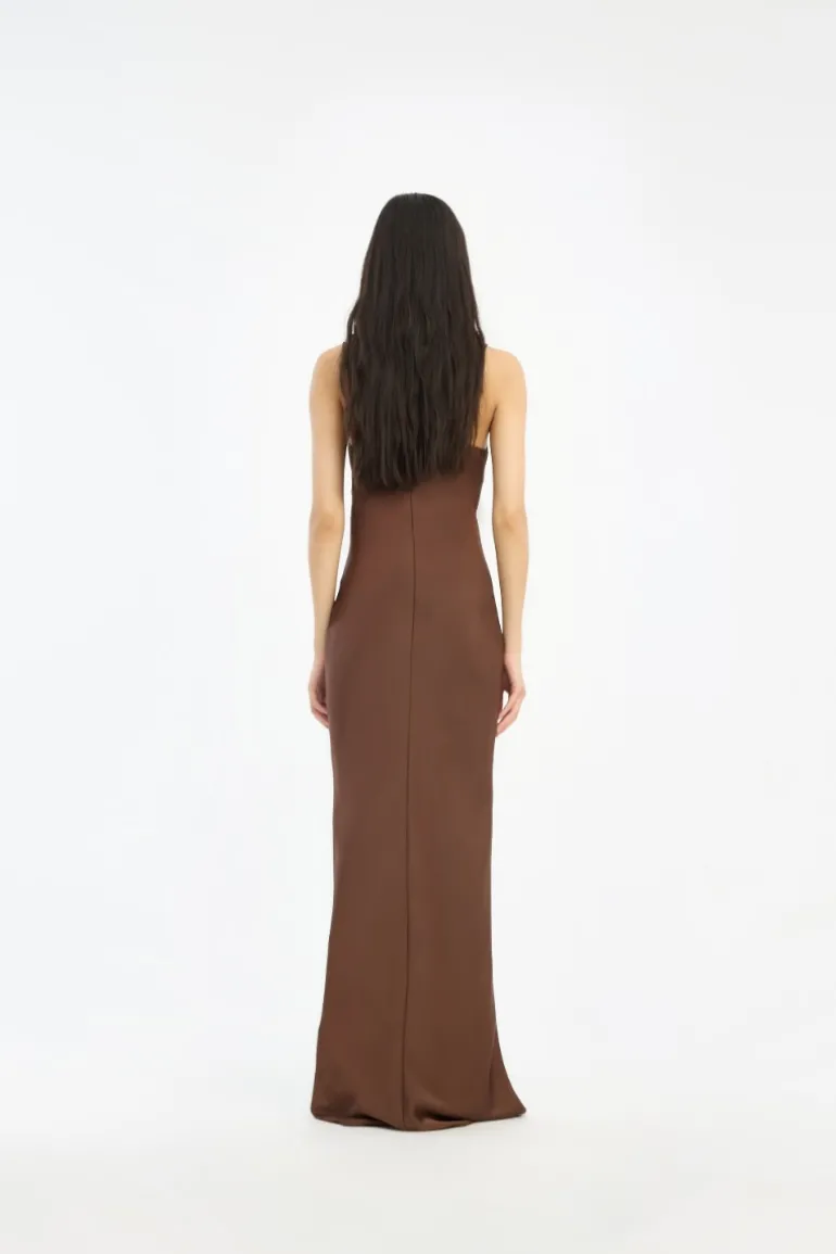 Satin Maxi Slip Dress Dark Brown