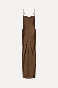 Satin Maxi Slip Dress Dark Brown