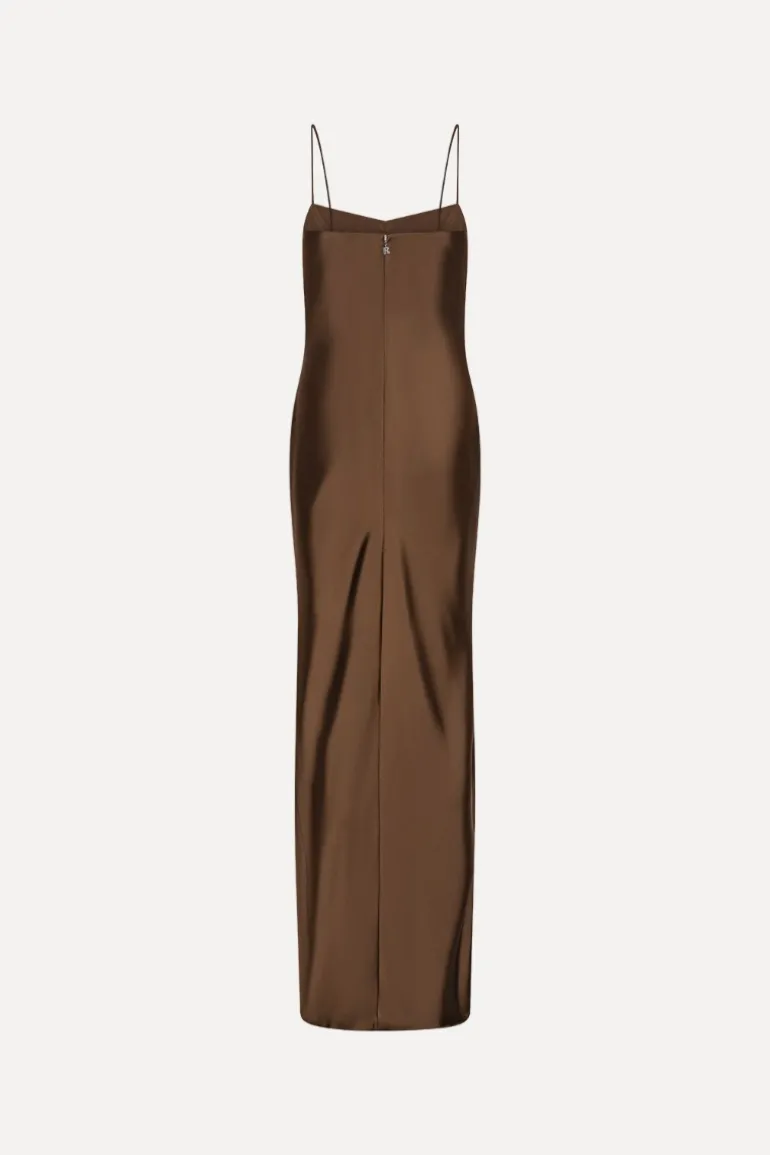 Satin Maxi Slip Dress Dark Brown