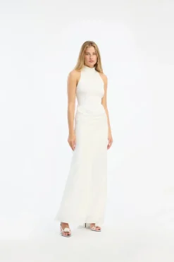 Satin Maxi Train Dress White