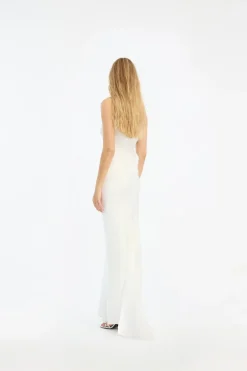 Satin Maxi Train Dress White