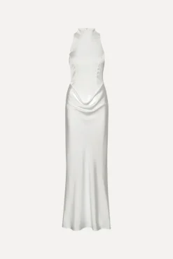 Satin Maxi Train Dress White