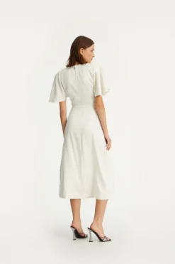 Satin Midi Slit Dress Creme White