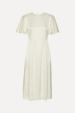 Satin Midi Slit Dress Creme White